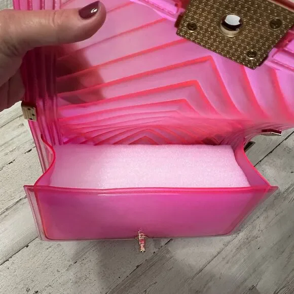 Hot Pink Jelly Purse Chain Strap Barbiecore Party Y2K Fun Boutique Bag NEW - Picture 5 of 9